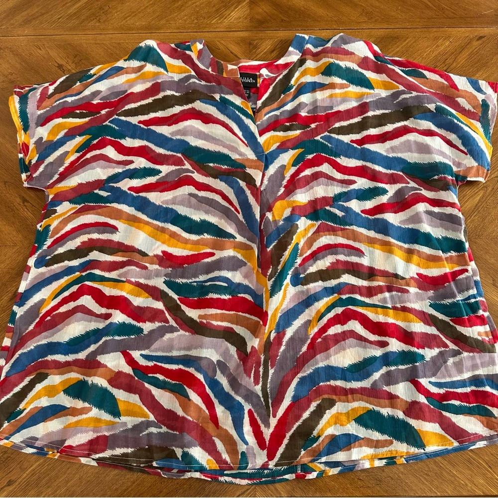 Ulla Popken, Rainbow Striped V-neck Short Sleeve Top, Plus Size 20/22, New